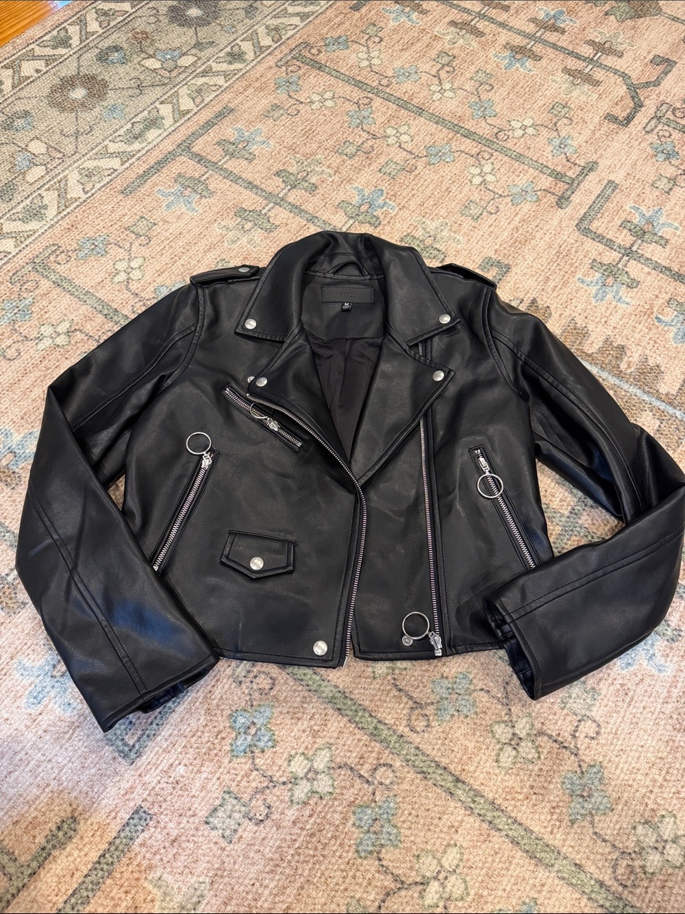 Blank NYC Black Faux Leather Moto Jacket with Ring-Zip Details - Picture 4 of 7